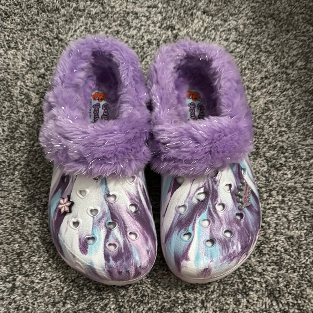 Skechers Purple and White Fuzzy Clogs